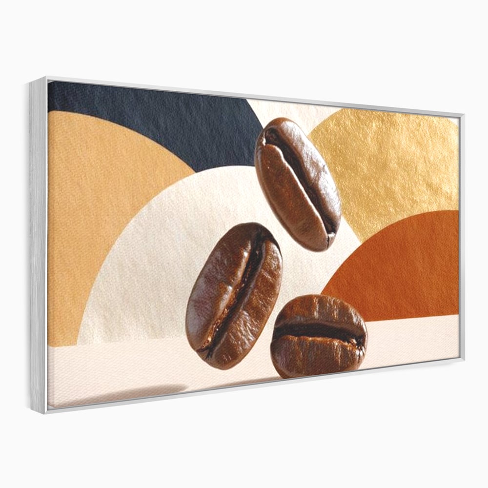 Tablou canvas cu tablou canvas cu boabe de cafea, in rama de aluminiu argintiu
